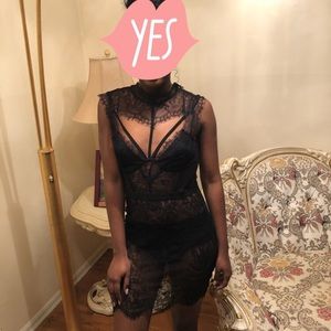 Sexy See-Through Black knees length dress